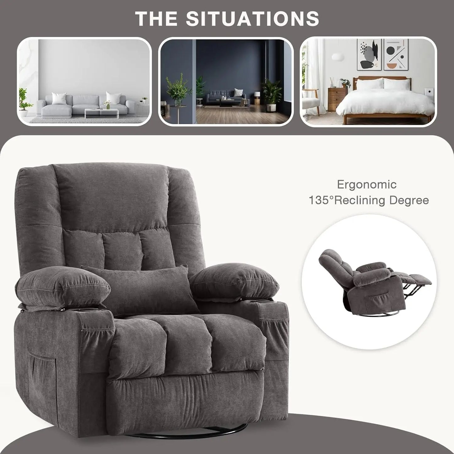 Massage Swivel Rocker Recliner Chair with Vibration Massage and Heat Ergonomic Lounge Chair for Living Room with, Customized