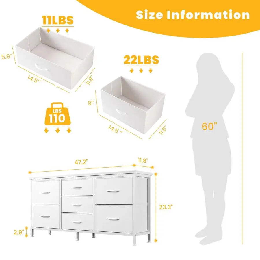 Dresser for Bedroom with 7 Storage Drawers, Fabric Chest of Drawers with Metal Frame, Living Room Storage Organizers Units for C
