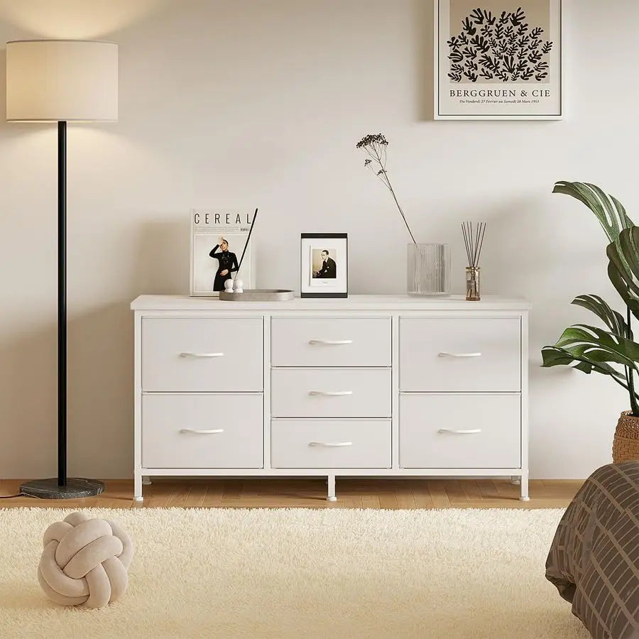 Dresser for Bedroom with 7 Storage Drawers, Fabric Chest of Drawers with Metal Frame, Living Room Storage Organizers Units for C