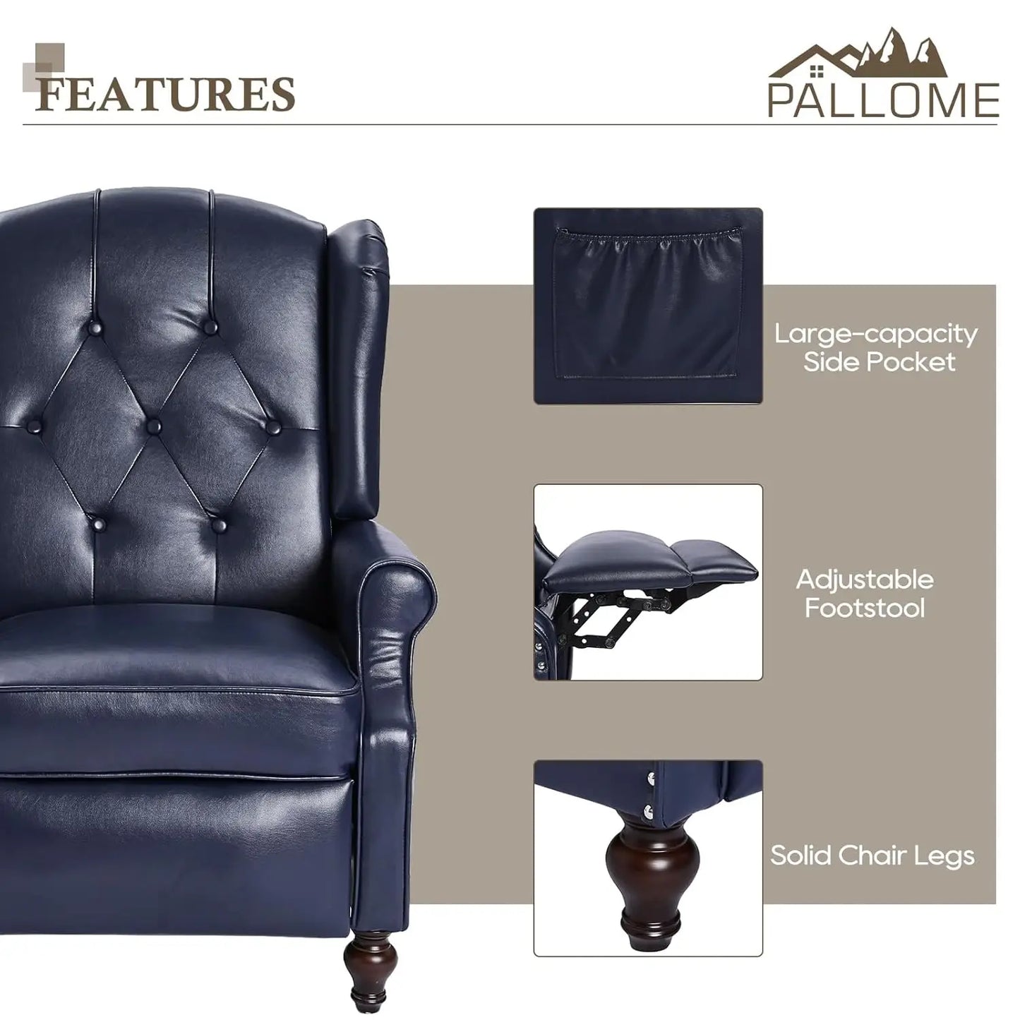 Wingback Recliner Chair with Massage and Heat PU Leather Push Back Arm Chair, Recliner Chair for Living Room, Customized