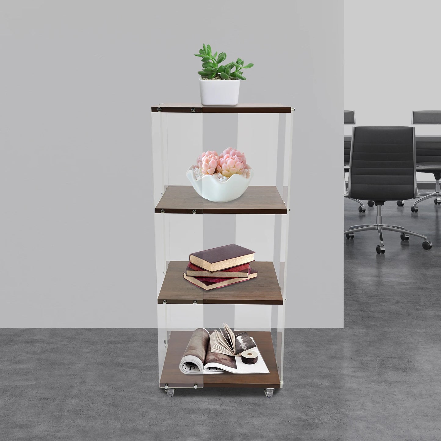 360 ° Rotating Bookshelf, 3-Layer Vertical Bookshelf, 3-Layer Acrylic Bookshelf, With a Load-Bearing Capacity of 50kg