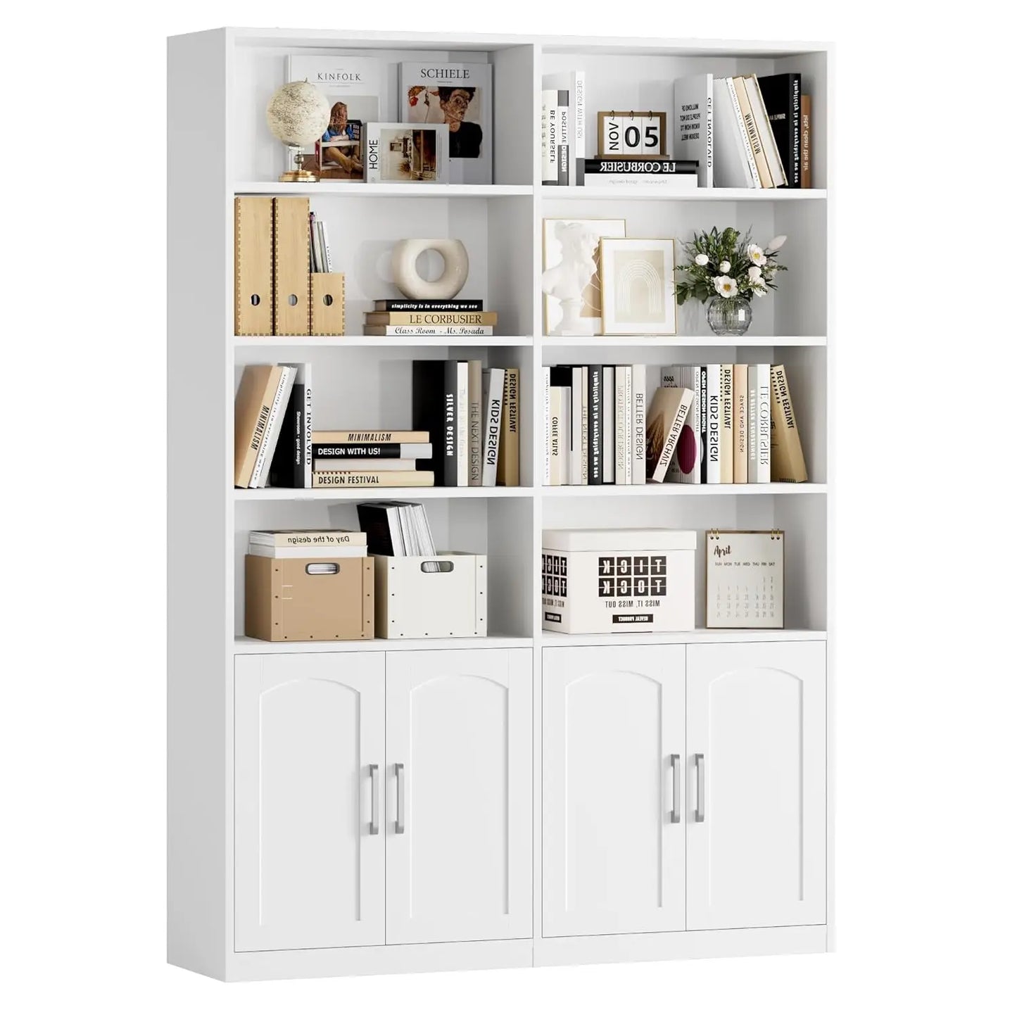 Bookshelf and Bookcase with Doors, 6 Tier Double Wide Large Bookshelves, Open Display Shelves, 73'' Tall Bookshelf, Customized