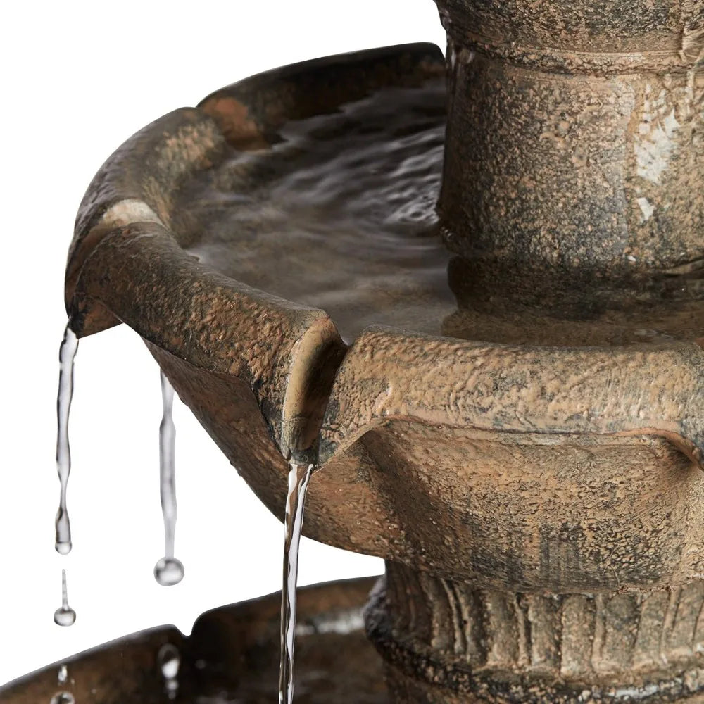 Louvre Italian Style 3 Tier Outdoor Floor Water Fountain with Light LED 44" High Gray Faux Stone Resin for Garden Patio Backyard