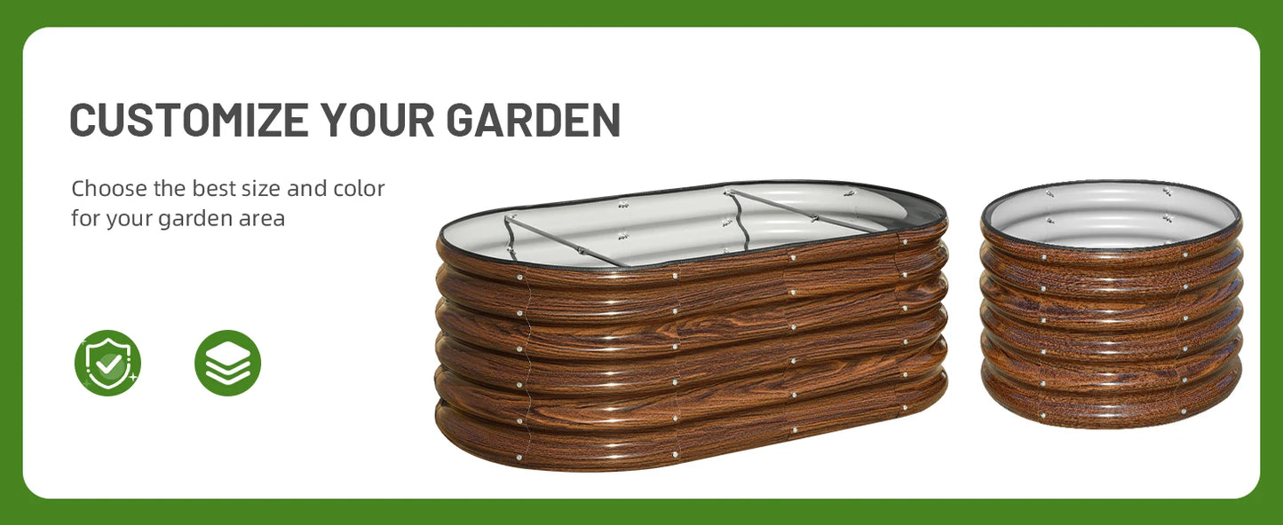 Galvanized Raised Garden Bed Outdoor, Oval Metal Planter Box for Planting Plants Vegetables, Brown