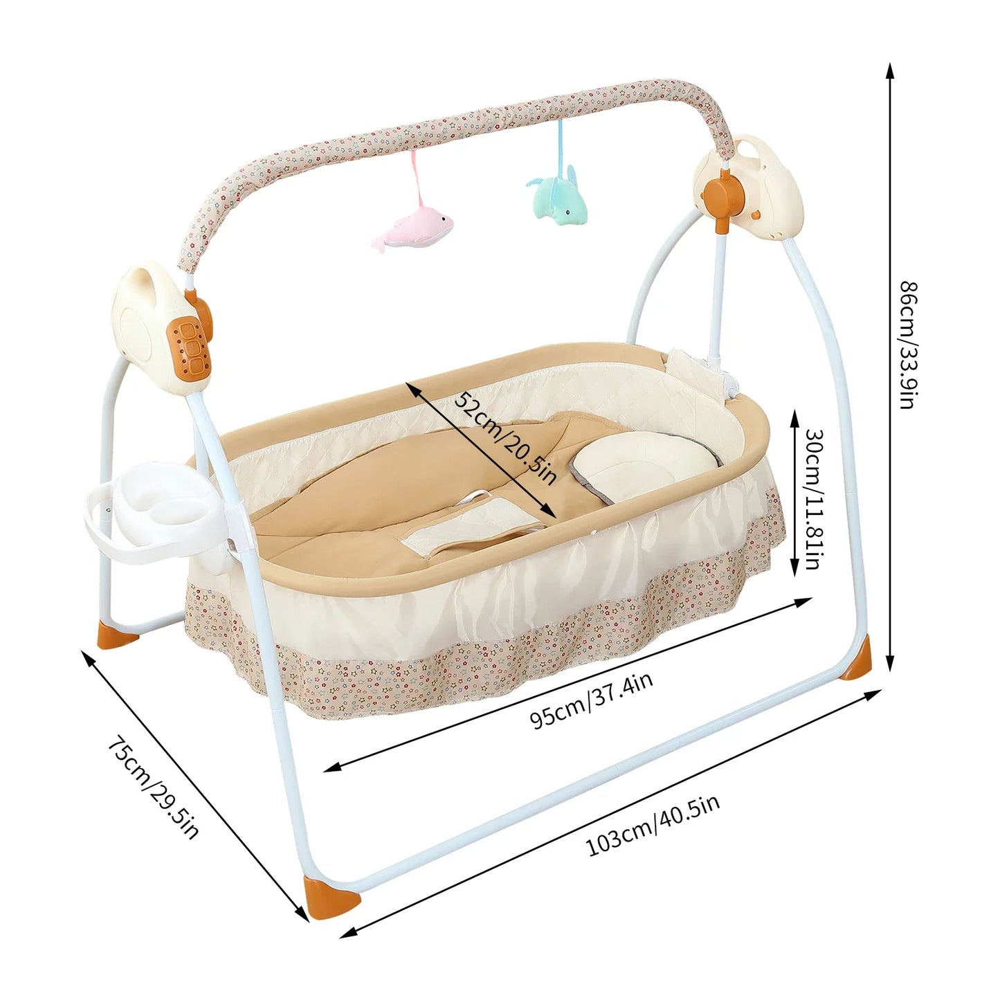 Electric Baby Cradle 5 Speed Baby Swing Foldable Portable 55lbs Capacity With Remote Control for 0-18 Months Living Room (Khaki)