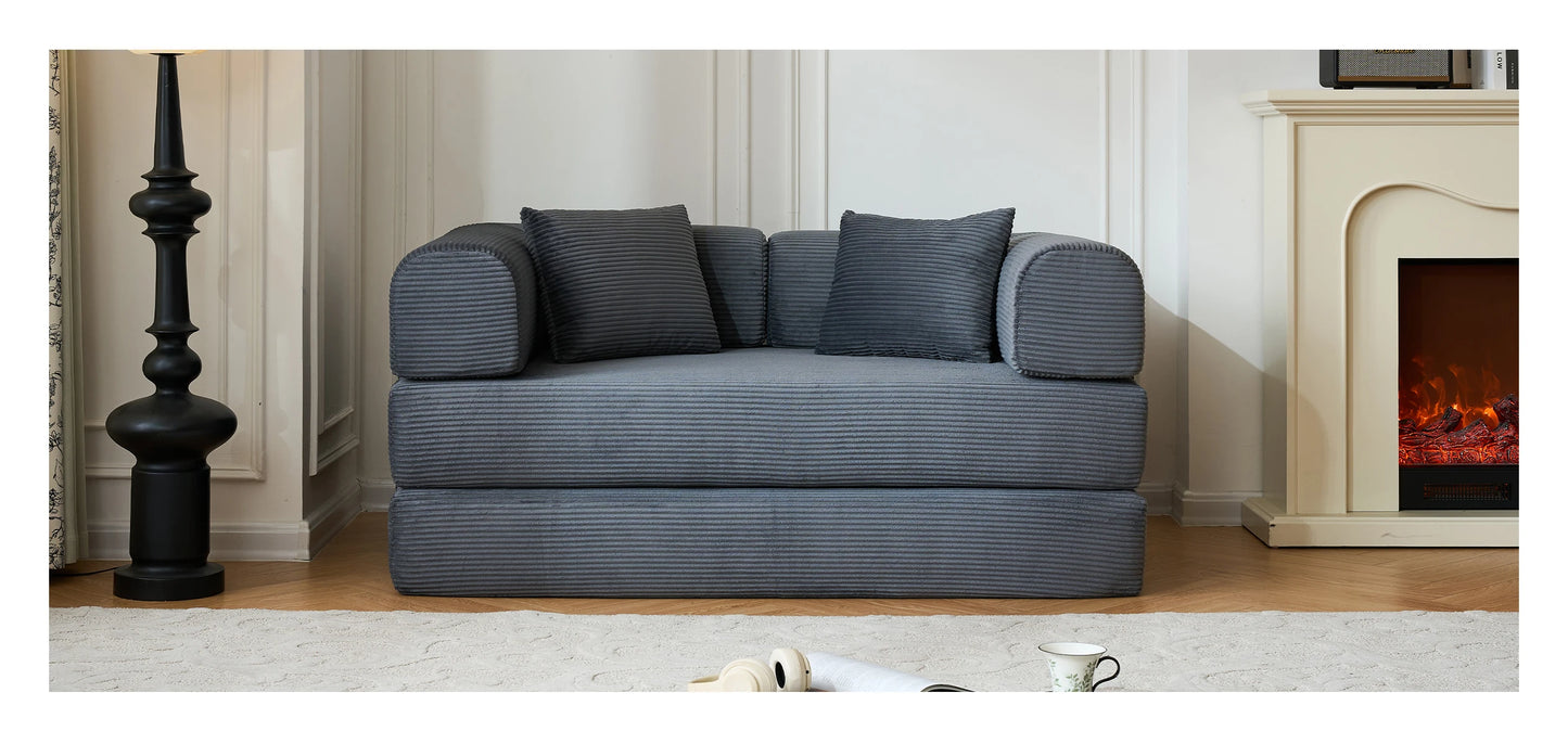 59’’ Convertible Sofa Bed Corduroy Upholstered Boneless Couch, Loveseat Fold Out Small Floor Sleeper for Living Room