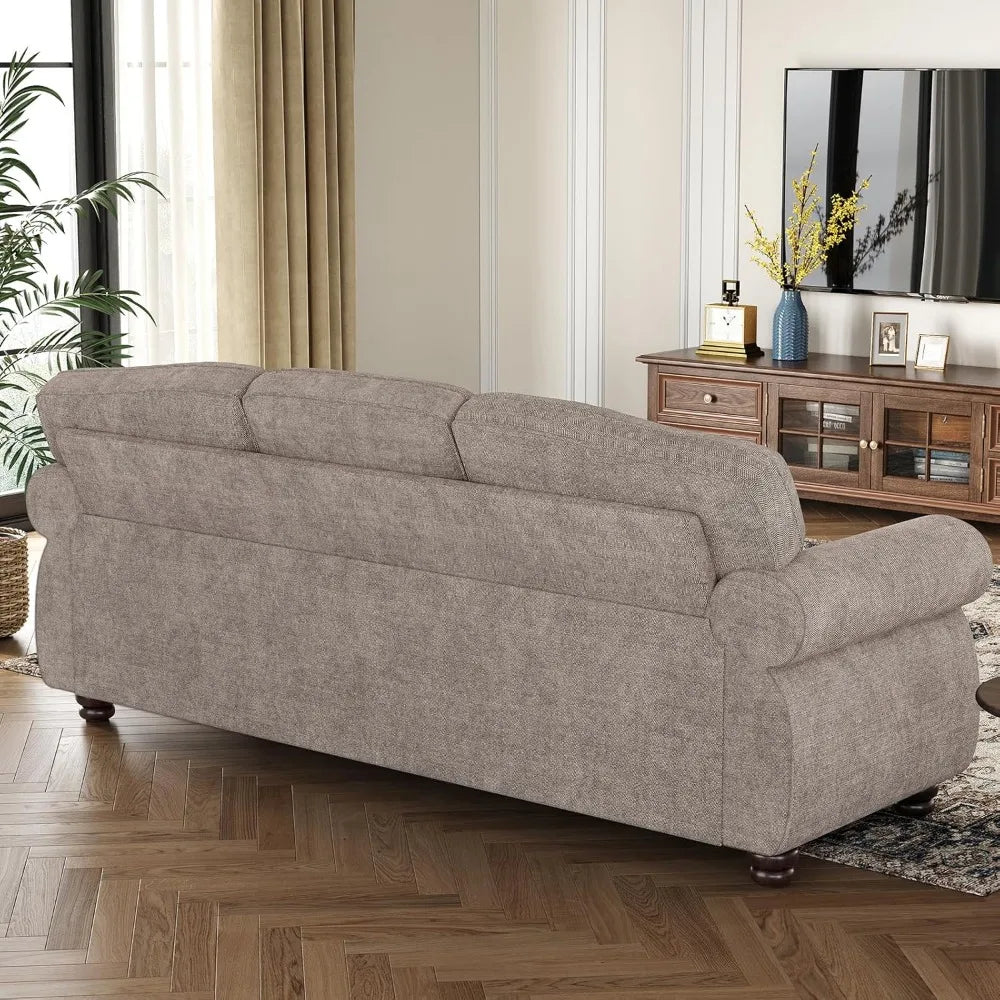 Nailhead Trim Couch for Living Room,Rolled Arm Sofa,Comfy Upholstered Chenille Couch w/Wooden Leg,Traditional Sofa,Customized