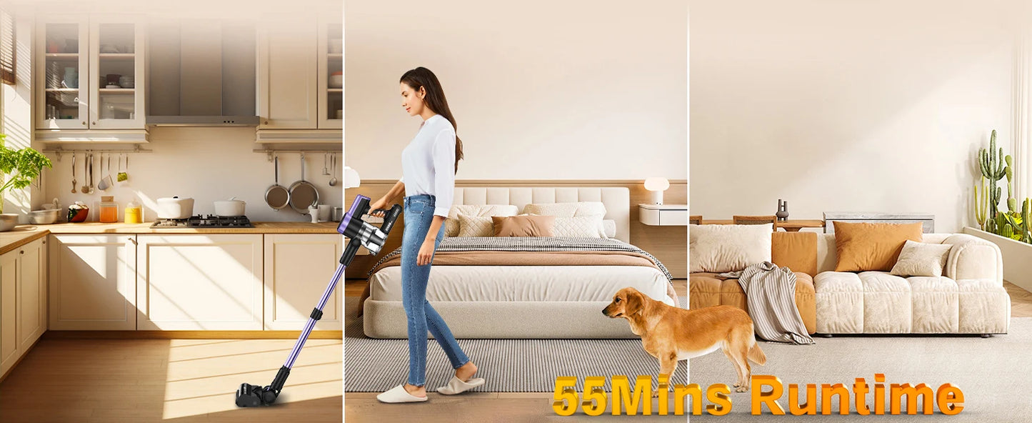 500W/55KPA Self-Standing Cordless Vacuum Cleaner,60 Mins Handheld Vacuum Cleaners,Smart LED Screen Vacuum for Carpet/Pet Hair