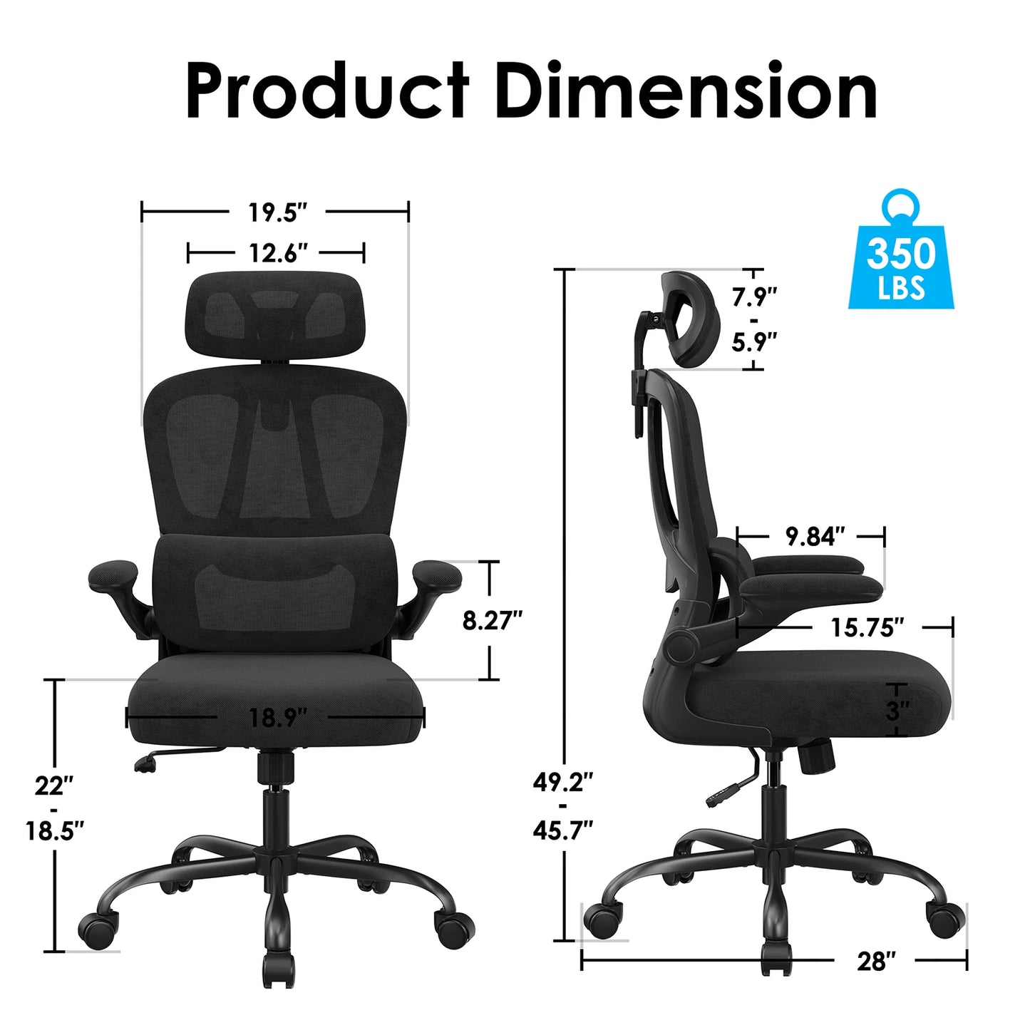 Ergonomic Office Chair, Desk Chair with Headrest and Lumbar Support, High Back Swivel Home Office Chair