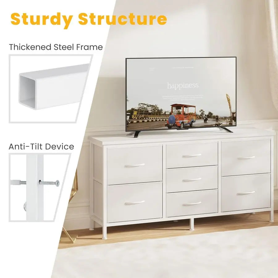 Dresser for Bedroom with 7 Storage Drawers, Fabric Chest of Drawers with Metal Frame, Living Room Storage Organizers Units for C