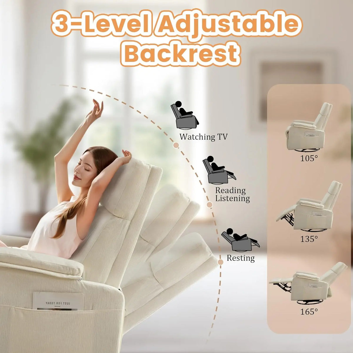 Rotating Click Chair Swivel Rocking Recliner Chair, 360° Rotating Glider with Footrest, Che ...