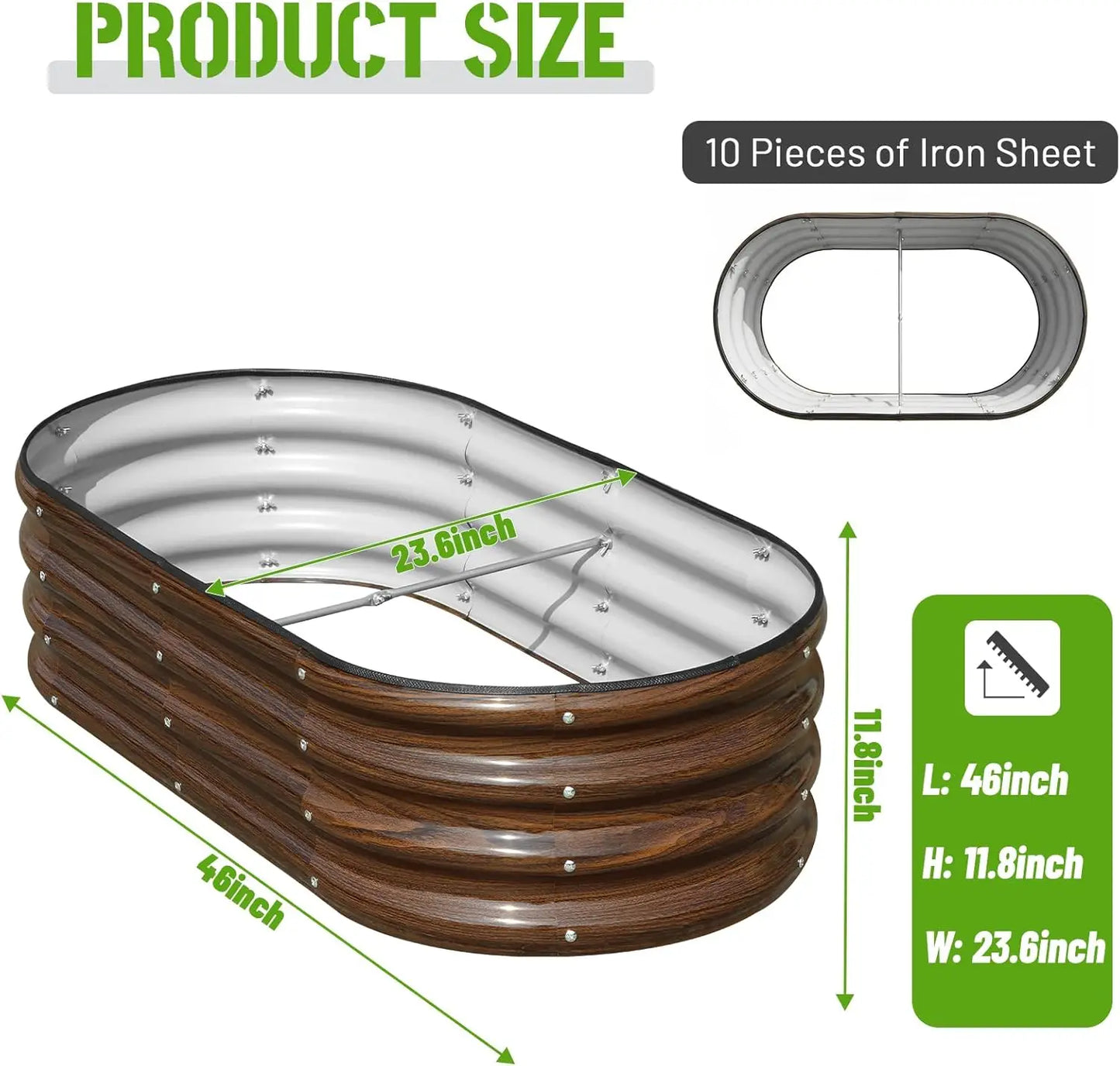 Galvanized Raised Garden Bed Outdoor, Oval Metal Planter Box for Planting Plants Vegetables, Brown