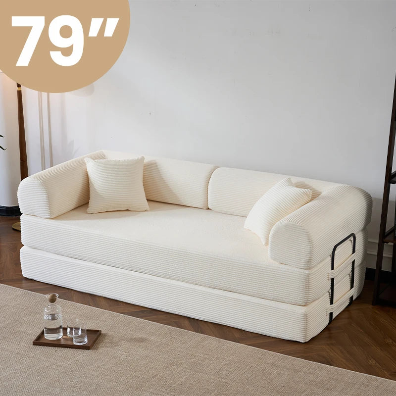 79’’ Folding Convertible Sofa Bed Corduroy Upholstered Boneless Couch, Loveseat Sleeper Floor Sofa for Living Room Bedroom