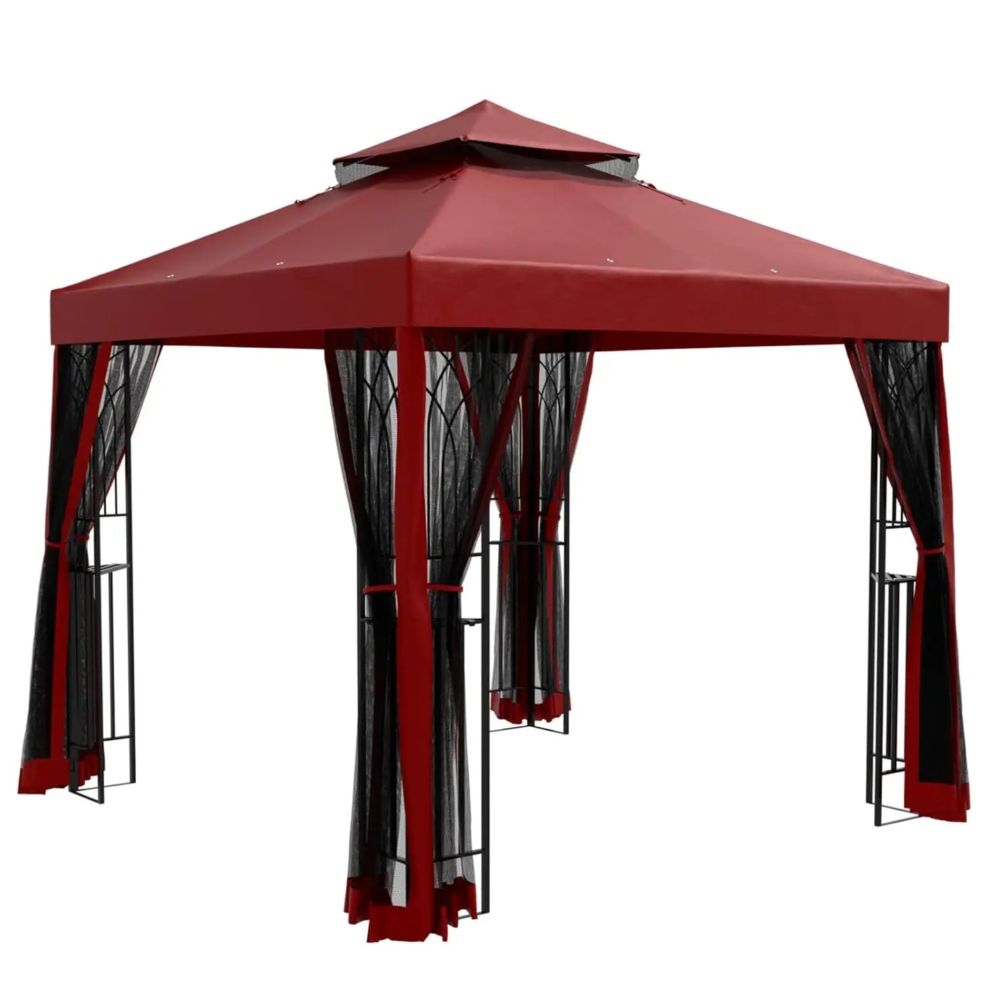 8x8 Patio Gazebo with Mesh Netting, Double Roof Outdoor Pavilion with Corner Shelves for Lawn, Deck, Garden and, Customized
