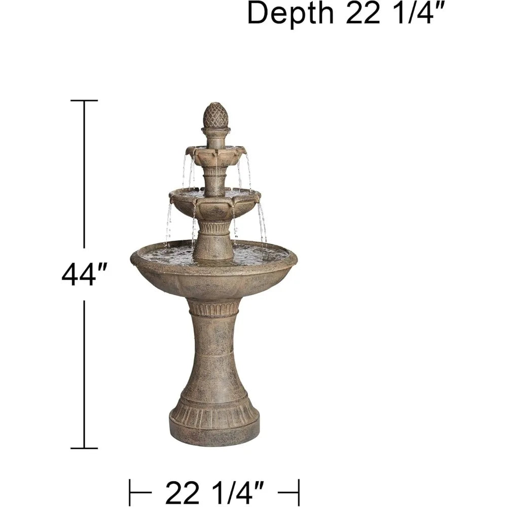 Louvre Italian Style 3 Tier Outdoor Floor Water Fountain with Light LED 44" High Gray Faux Stone Resin for Garden Patio Backyard