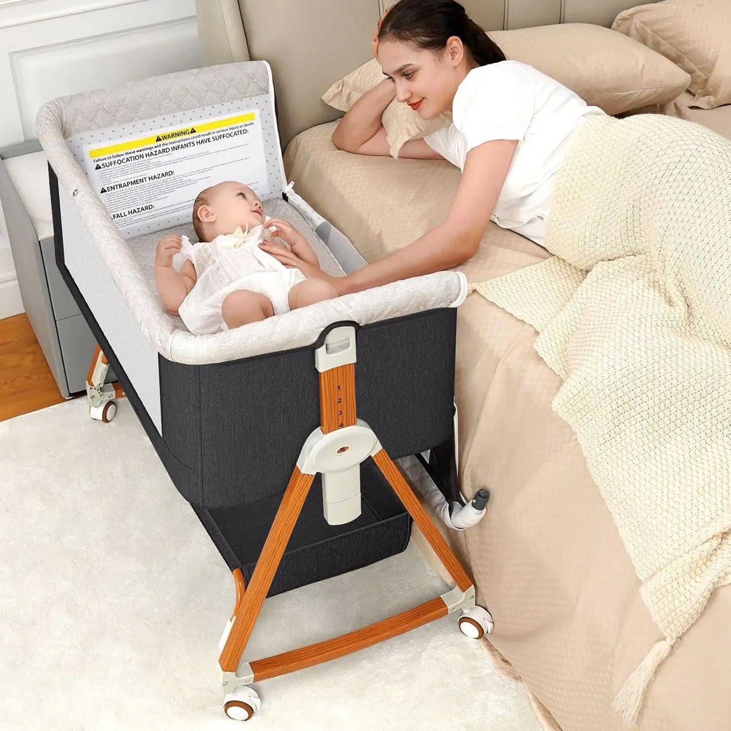 Baby Bassinet, Bedside Bassinet for Baby, 3 in 1 Bassinet Bedside Sleeper with Wheels