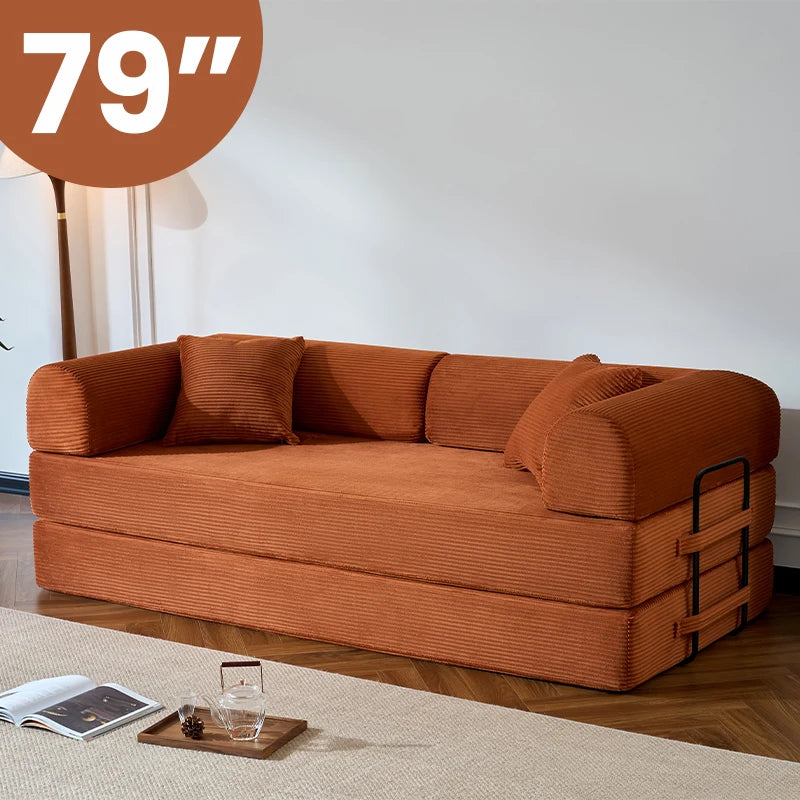 79’’ Folding Convertible Sofa Bed Corduroy Upholstered Boneless Couch, Loveseat Sleeper Floor Sofa for Living Room Bedroom