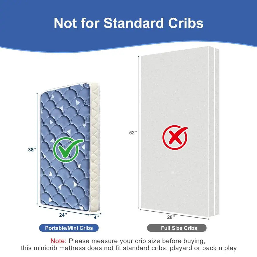 Crib Mattress 38 x 24 x 4 Firm Support and Comfort Premium Foam,Noiseless and Odorless,Hypoallergenic Mini Crib Mattress,Fits M