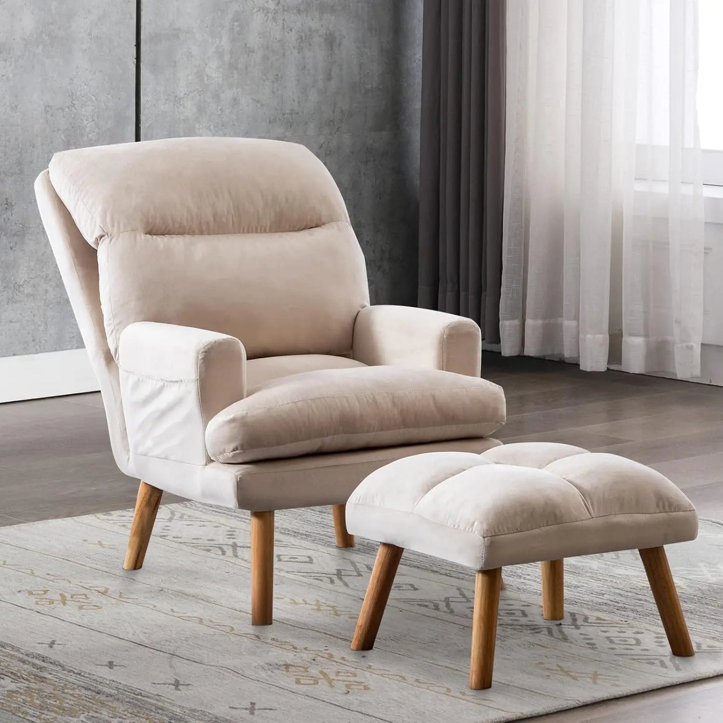Accent Chairs with Ottoman Set, Modern Velvet Armchair with Adjustable Backrest, Comfy Lounge Chair for Living Room, Customized
