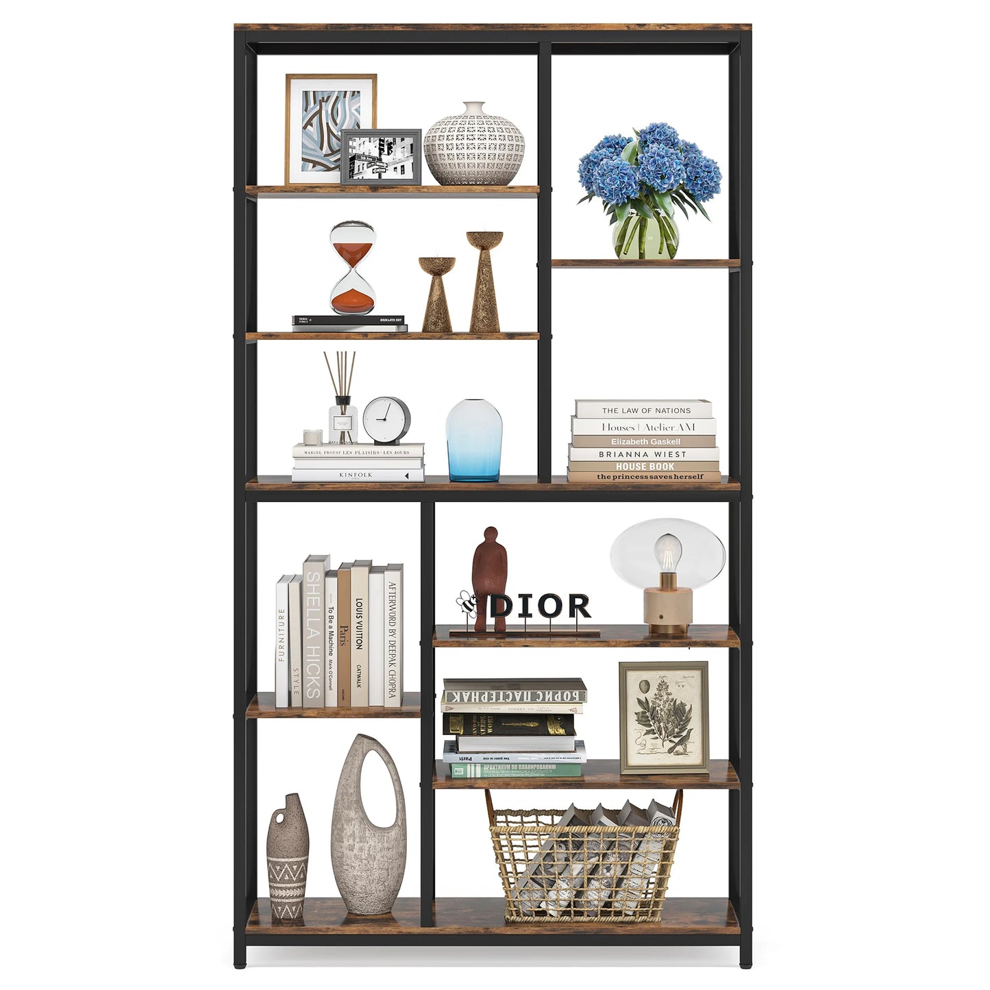 Tribesigns Modern 8-Tier Staggered Bookcase -, Wide Wood Etagere Shelving Unit