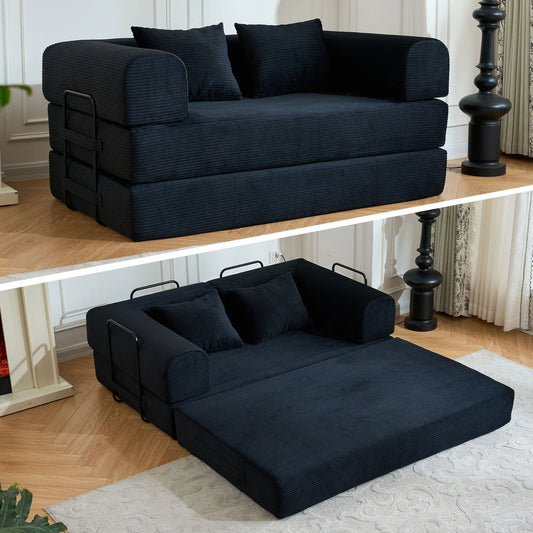 59’’ Convertible Sofa Bed Corduroy Upholstered Boneless Couch, Loveseat Fold Out Small Floor Sleeper for Living Room