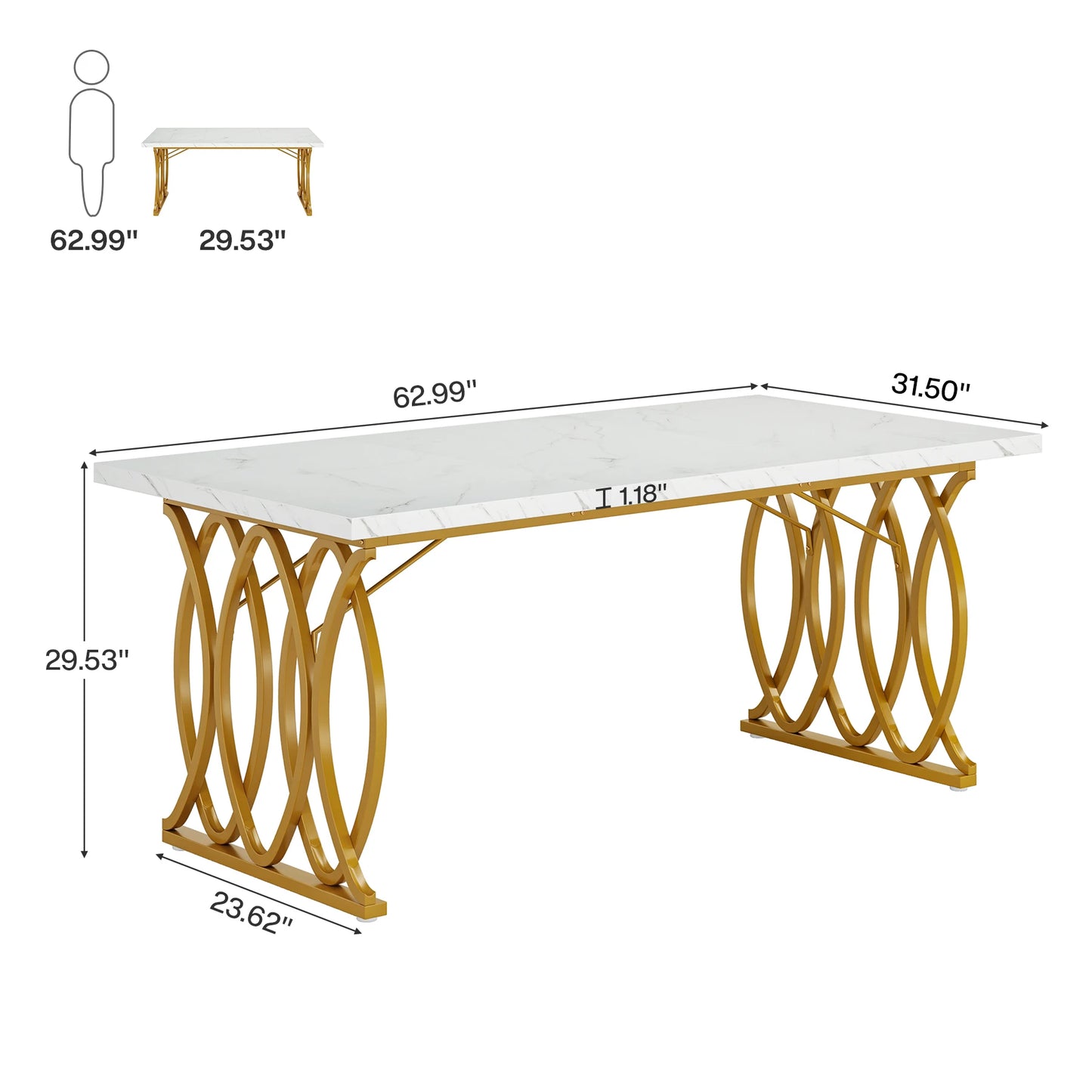 Tribesigns Modern Office Desk, 70.9" Wooden Computer Desk,Executive Desk with Gold Metal Legs, Large Workstation Home Office
