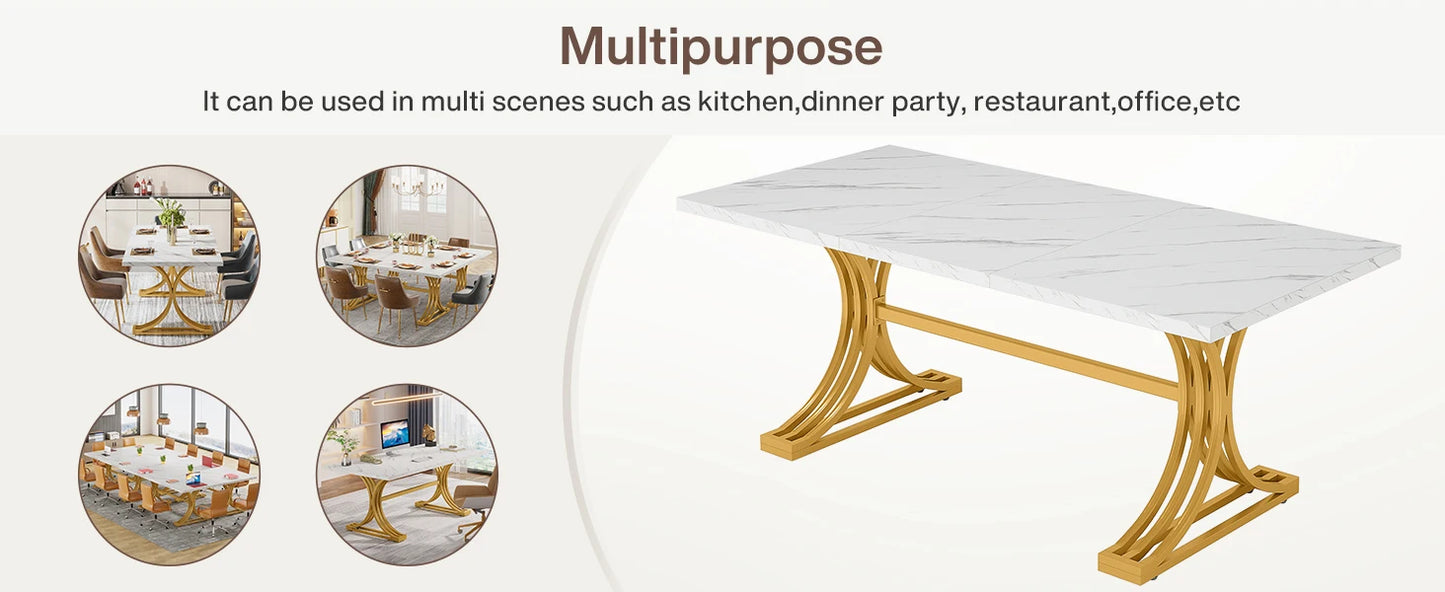 Tribesigns Modern Office Desk, 70.9" Wooden Computer Desk,Executive Desk with Gold Metal Legs, Large Workstation Home Office