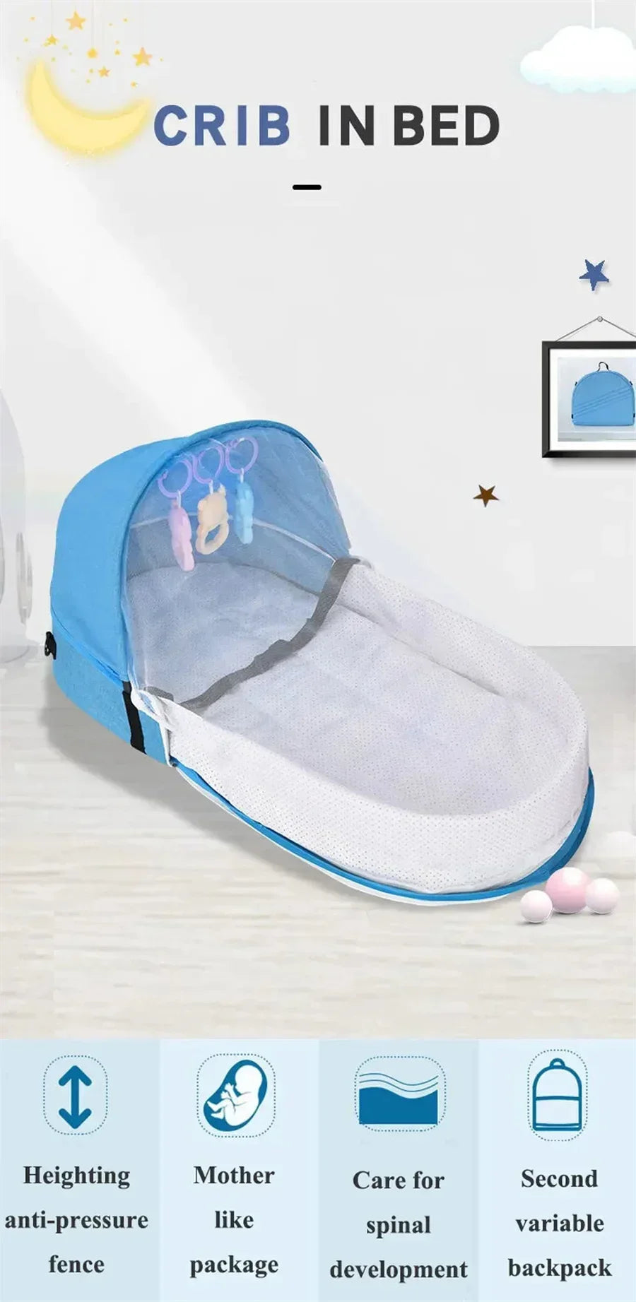 Portable Newborn Baby Bed - Bionic Isolation Travel Crib, Foldable Anti-Stress Bassinet for Baby