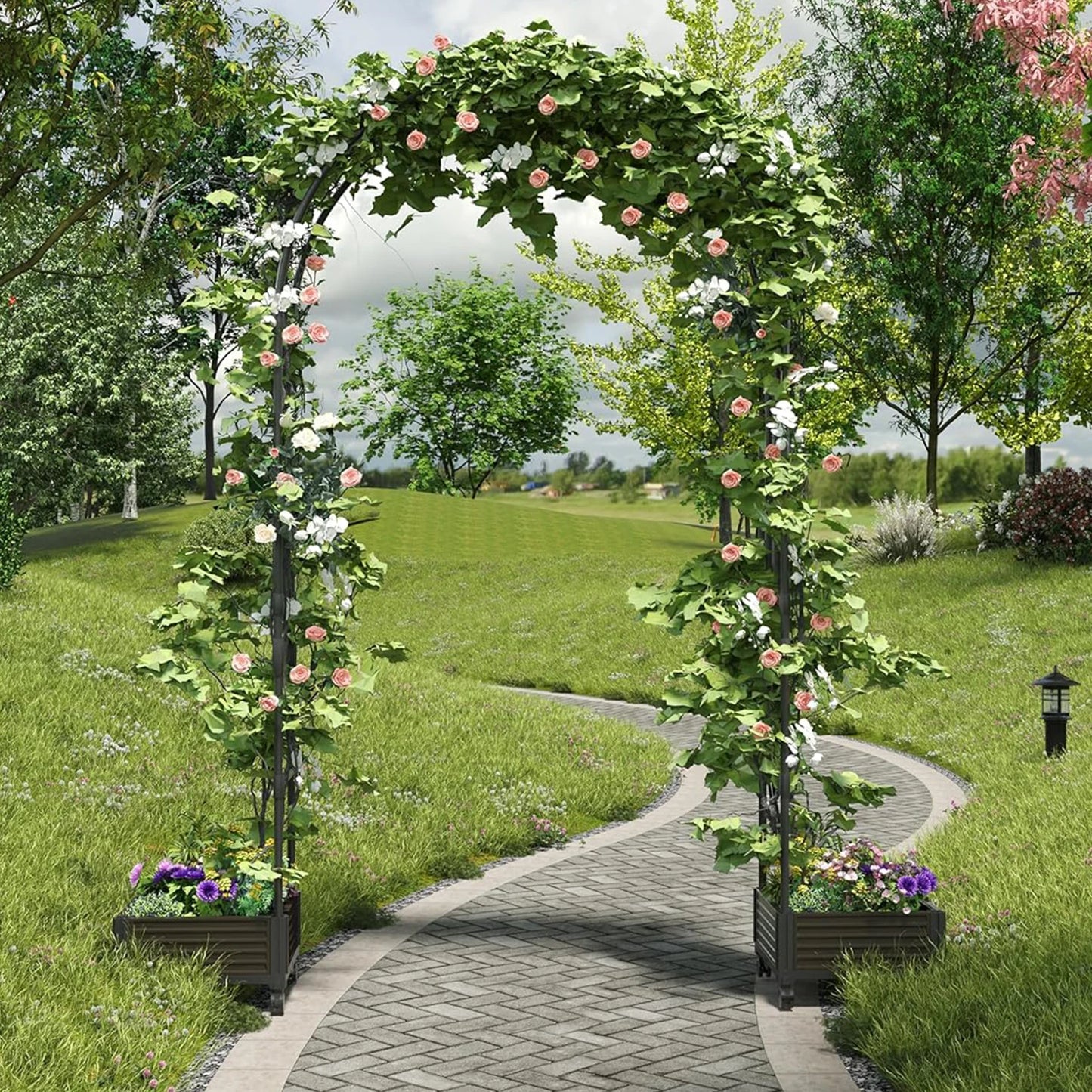 Raised Garden Bed with Trellis Arch  47" Wide Raised Planter Box for Flowers & Vines Wedding Garden Party Decoration