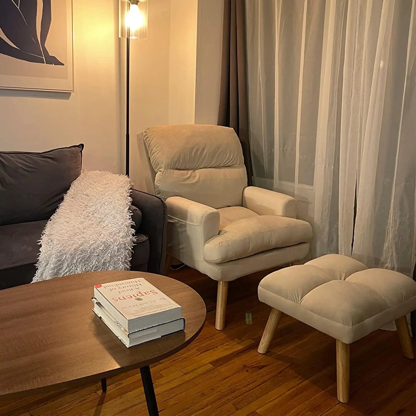 Accent Chairs with Ottoman Set, Modern Velvet Armchair with Adjustable Backrest, Comfy Lounge Chair for Living Room, Customized