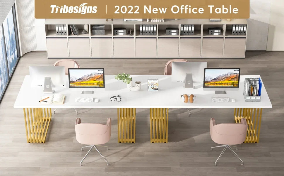 Tribesigns Modern Office Desk, 70.9" Wooden Computer Desk,Executive Desk with Gold Metal Legs, Large Workstation Home Office