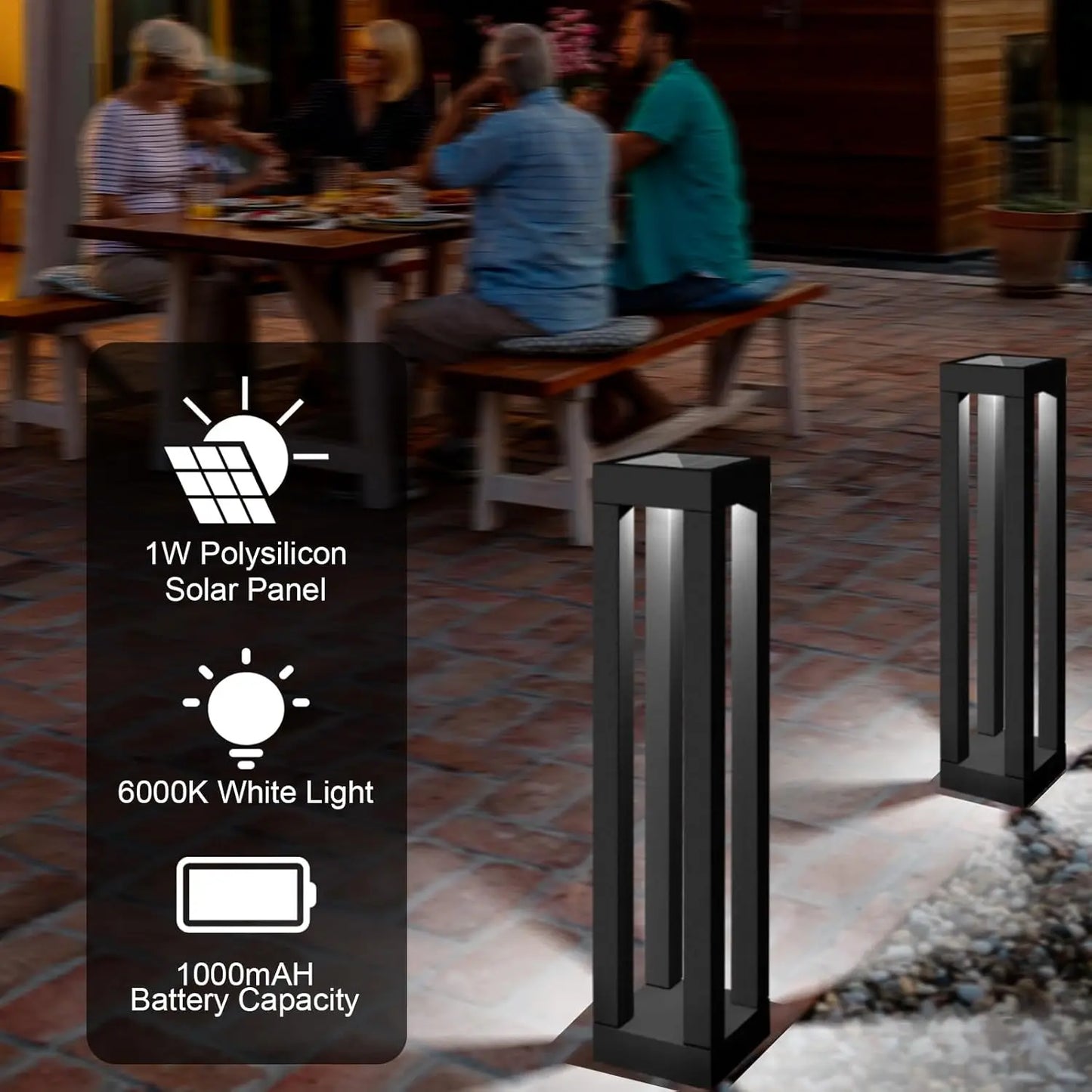 Outdoor Solar Floor Lamps, 2-Piece Garden Patio Lanterns for Pathway Driveway