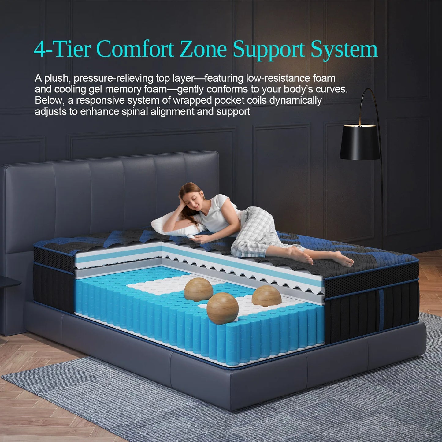 12"Gel Memory Foam Hybrid Pocket Spring Mattress Twin Full Queen King Bed Mattress In A Box, Medium Firm Motion Isolation