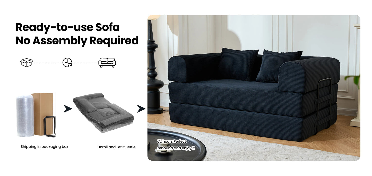 59’’ Convertible Sofa Bed Corduroy Upholstered Boneless Couch, Loveseat Fold Out Small Floor Sleeper for Living Room