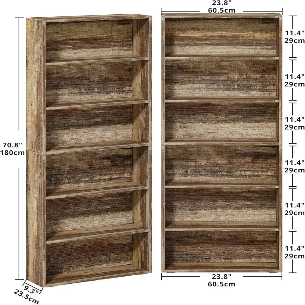 IRONCK Bookshelves and Bookcases Set of 2 Floor Standing 6 Tiers Display Storage Shelves 70 in Tall Bookcase for Home Office