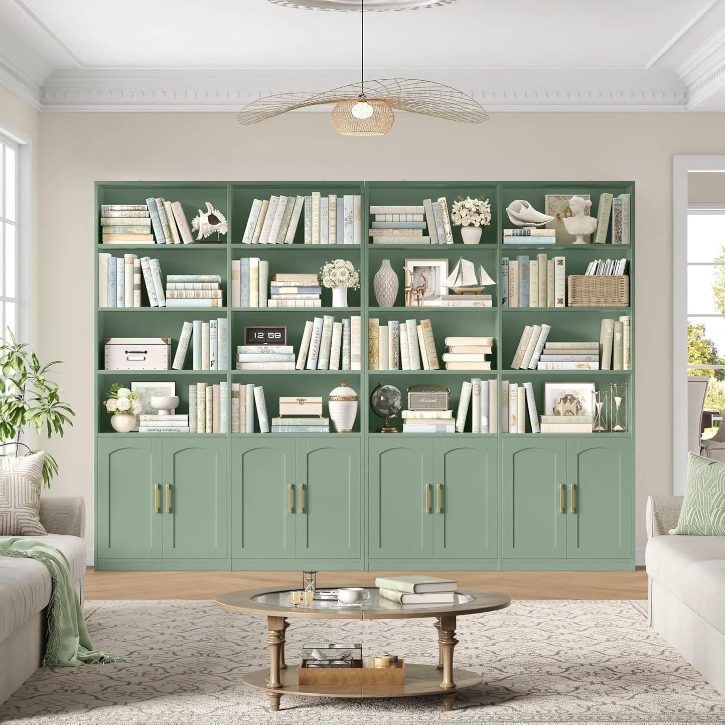 Bookshelf and Bookcase with Doors, 6 Tier Double Wide Large Bookshelves, Open Display Shelves, 73'' Tall Bookshelf, Customized
