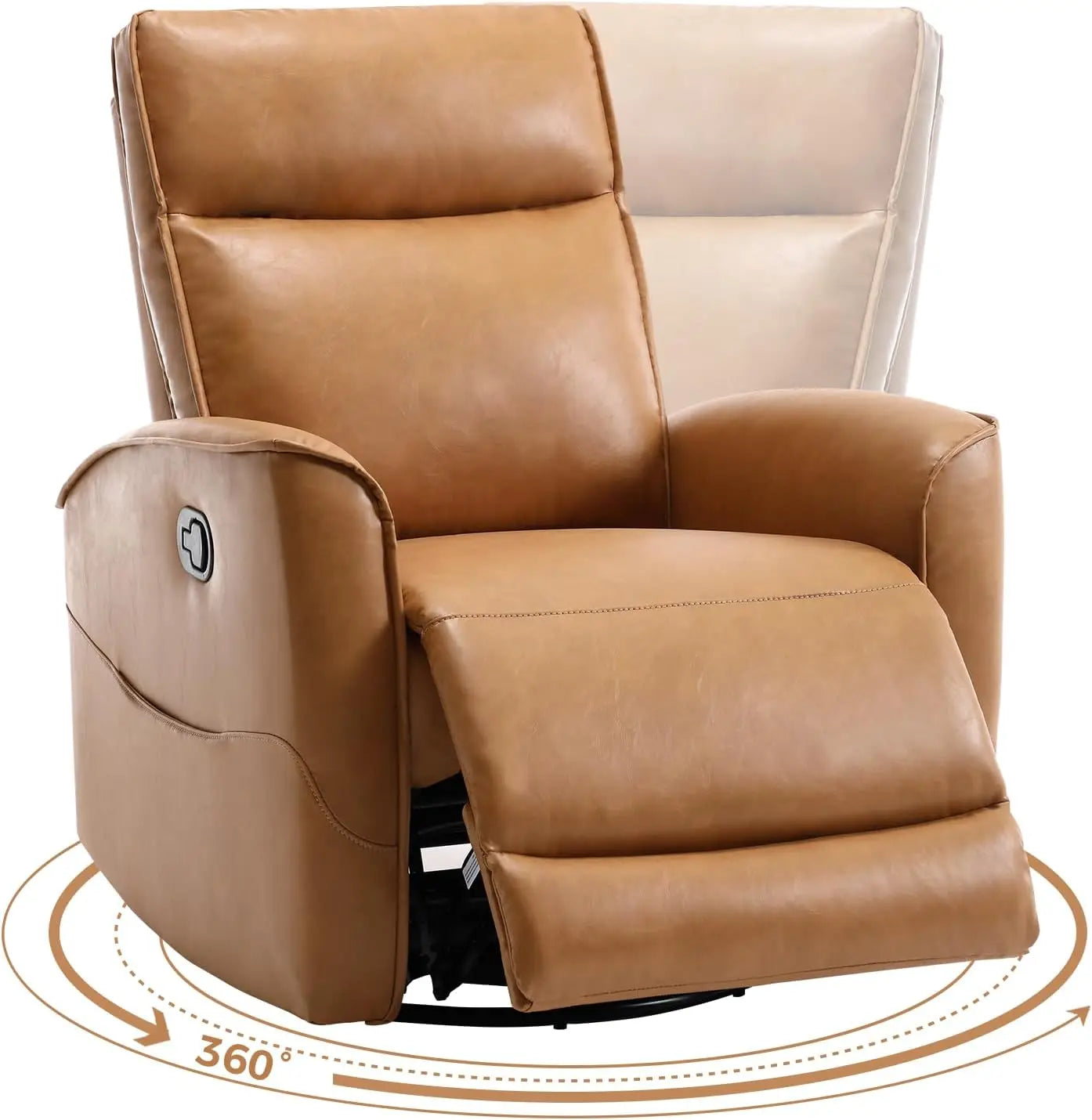 Leather Recliner Chair with 360° Swivel, Rocker Glider for Nursery, Living Room, Small Spaces - Brown
