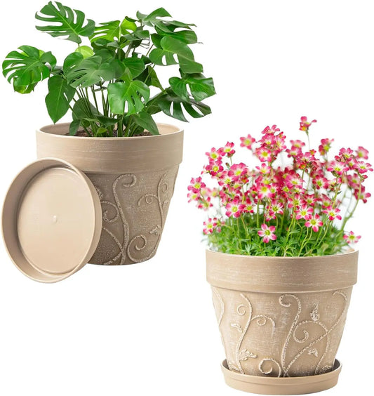 Pots Indoor with Drainage & Saucer, 7 inch Flower Pots Outdoor Planters for Indoor Plants Garden Home Decor