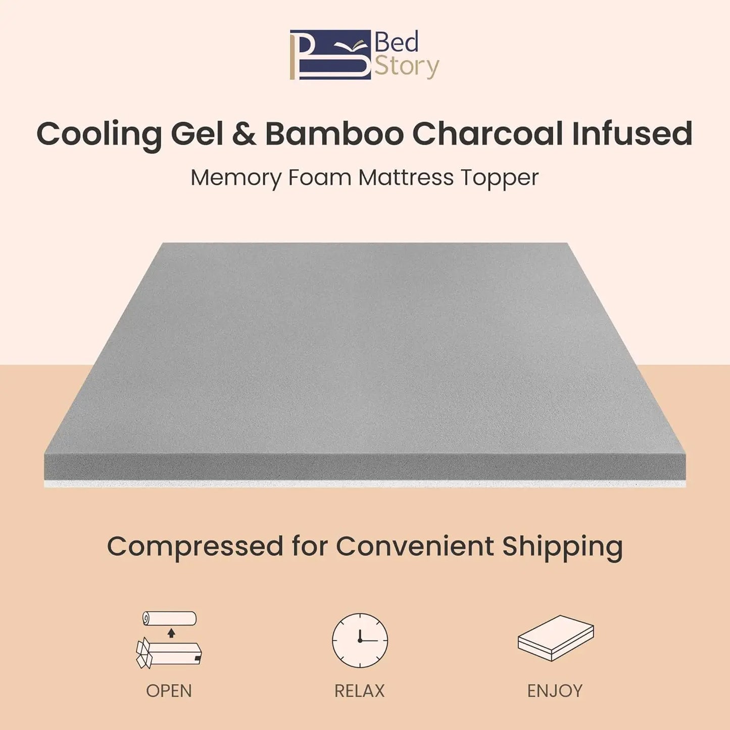 Extra Firm Mattress Topper 3 Inch - Gel & Bamboo Charcoal Cooling Pad for Back Pain Relief - High Density, Customized