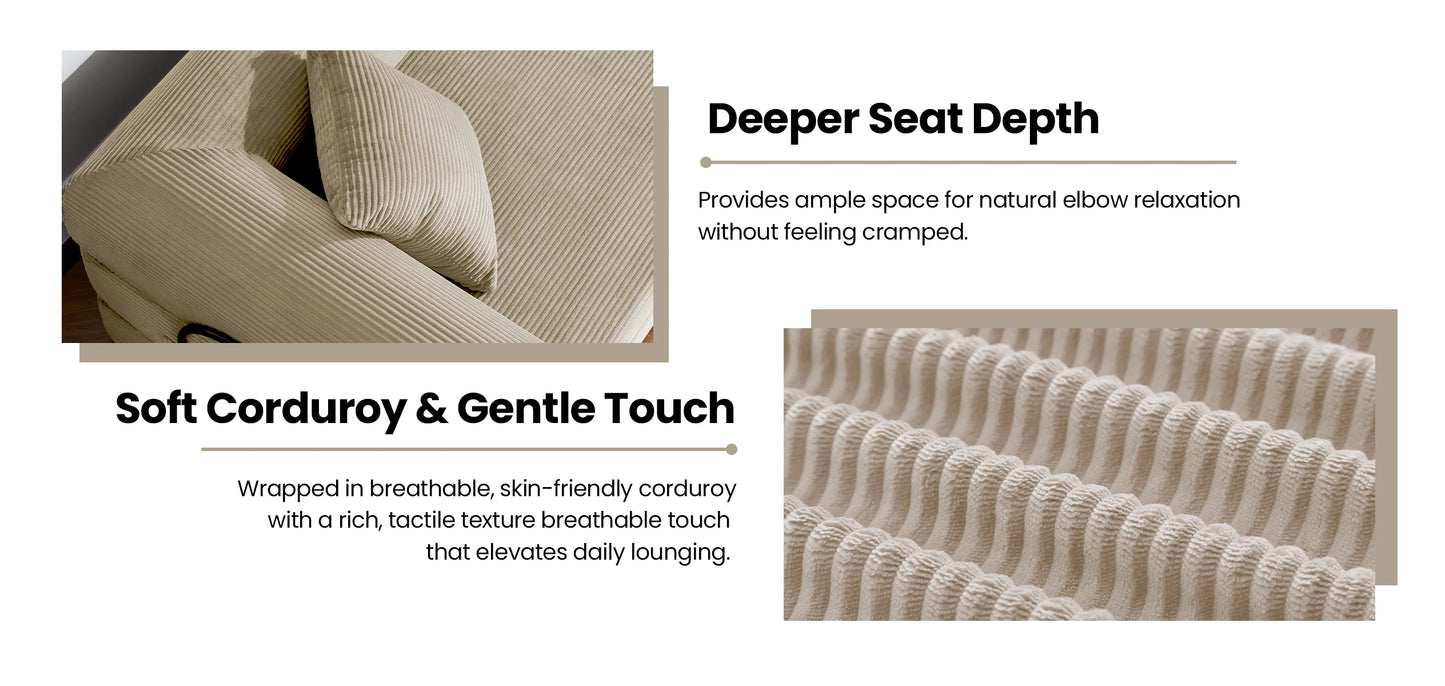 79’’ Folding Convertible Sofa Bed Corduroy Upholstered Boneless Couch, Loveseat Sleeper Floor Sofa for Living Room Bedroom