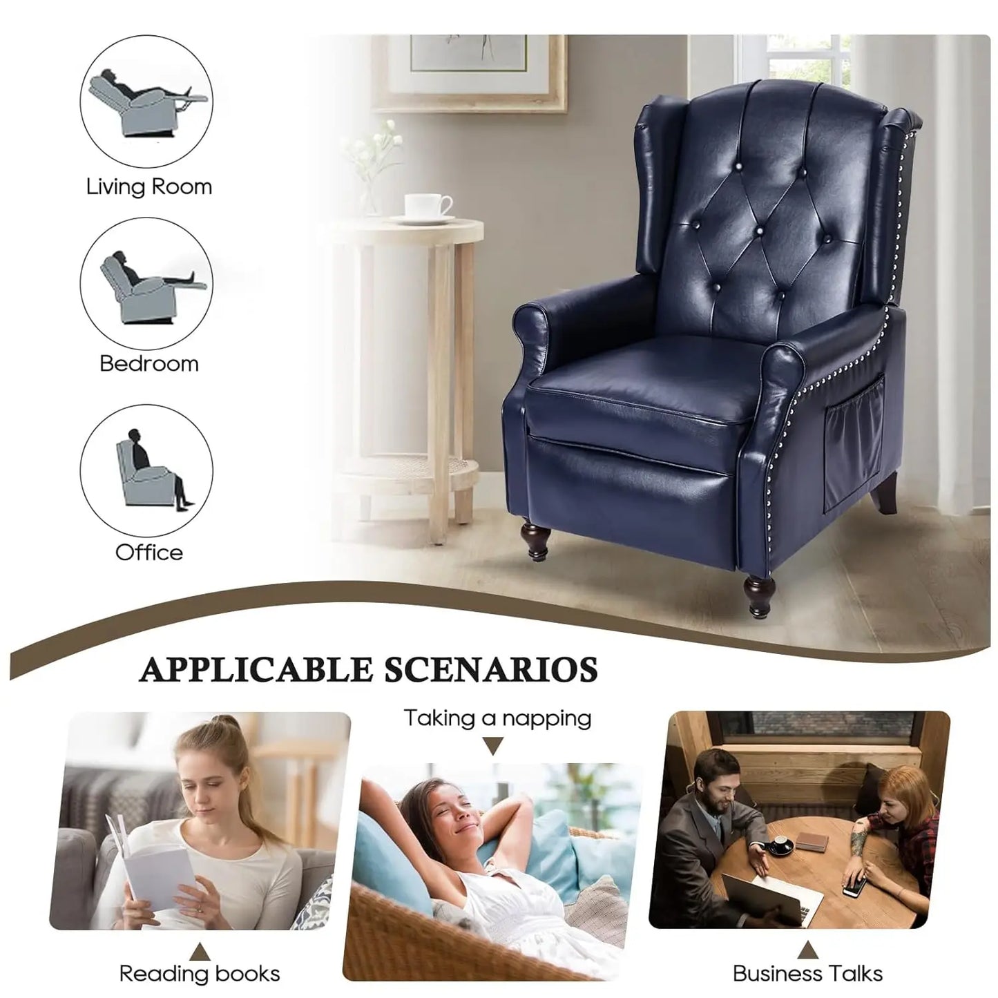Wingback Recliner Chair with Massage and Heat PU Leather Push Back Arm Chair, Recliner Chair for Living Room, Customized