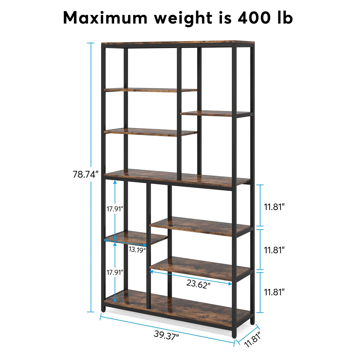 Tribesigns Modern 8-Tier Staggered Bookcase -, Wide Wood Etagere Shelving Unit