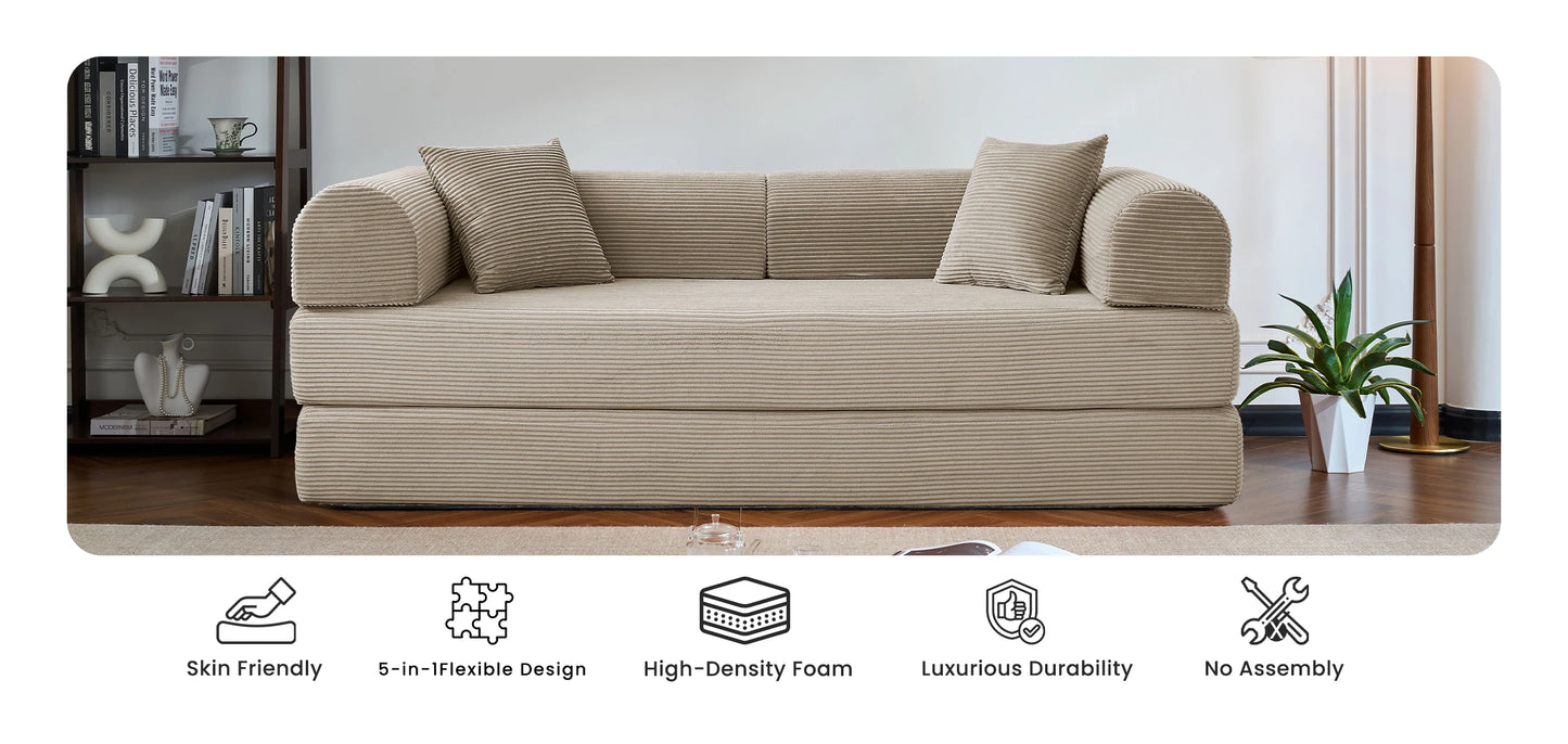 79’’ Folding Convertible Sofa Bed Corduroy Upholstered Boneless Couch, Loveseat Sleeper Floor Sofa for Living Room Bedroom