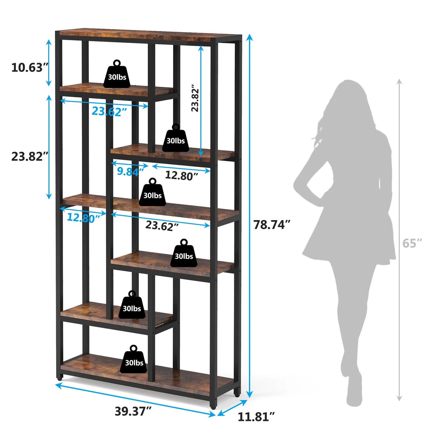 Tribesigns Modern 8-Tier Staggered Bookcase -, Wide Wood Etagere Shelving Unit