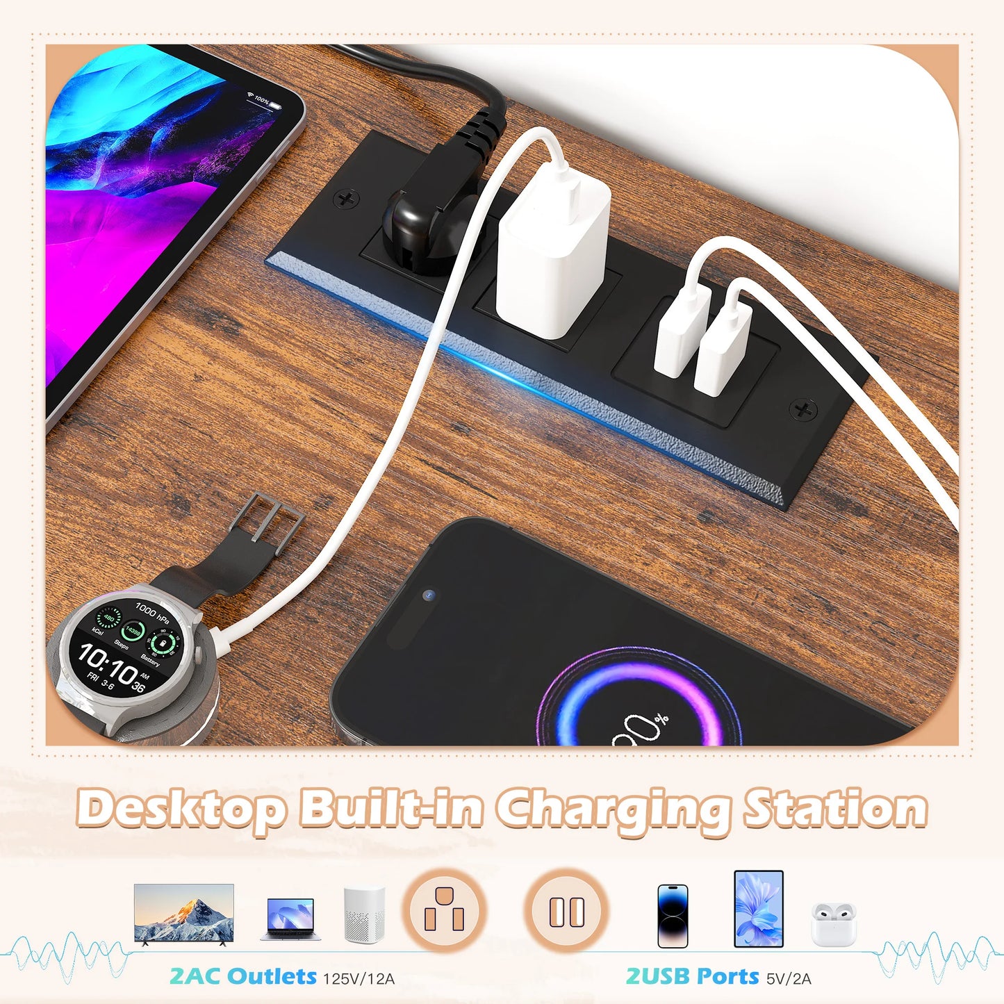 8-Drawer Media Dresser with LED Lighting & Built-in Charging Station - Fabric Storage Cabinet for 55" TVs, Ideal for Bedroom