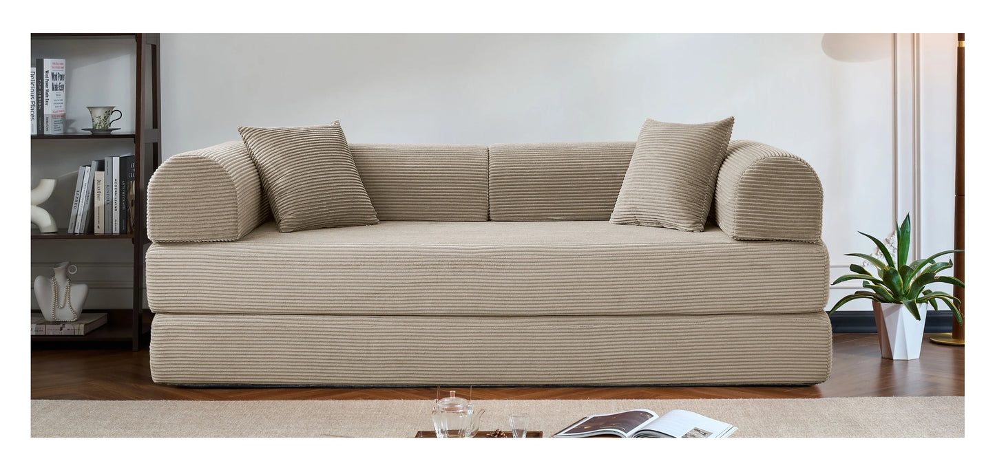 79’’ Folding Convertible Sofa Bed Corduroy Upholstered Boneless Couch, Loveseat Sleeper Floor Sofa for Living Room Bedroom