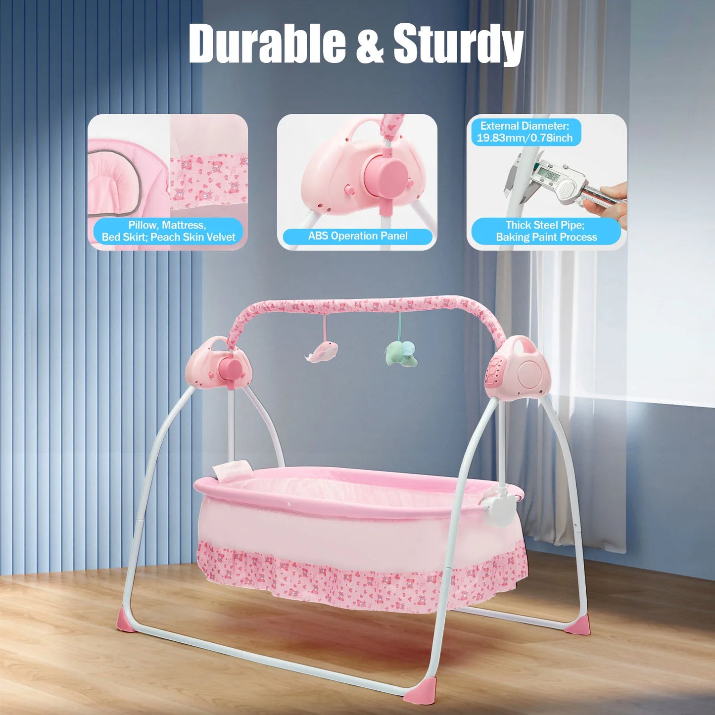 Cradle Swing Sleeping Bed Auto Rocking Chair Bed Swing 5 Speed Stand Baskets Musical Sleeping Basket 0-18 Months