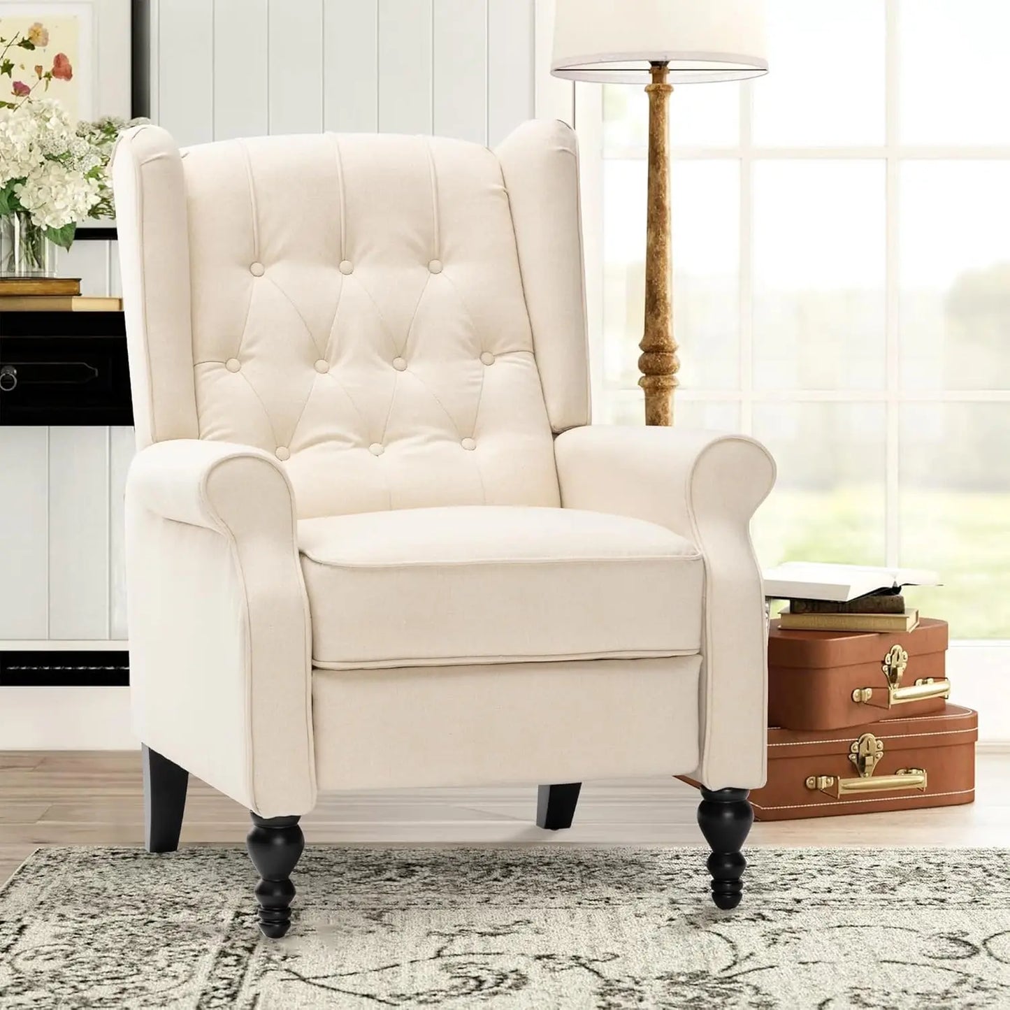 Mid Century Wingback Recliner Chair for Adults, Modern Linen Fabric Push Back Recliner Chairs with Button Tufted, Customized