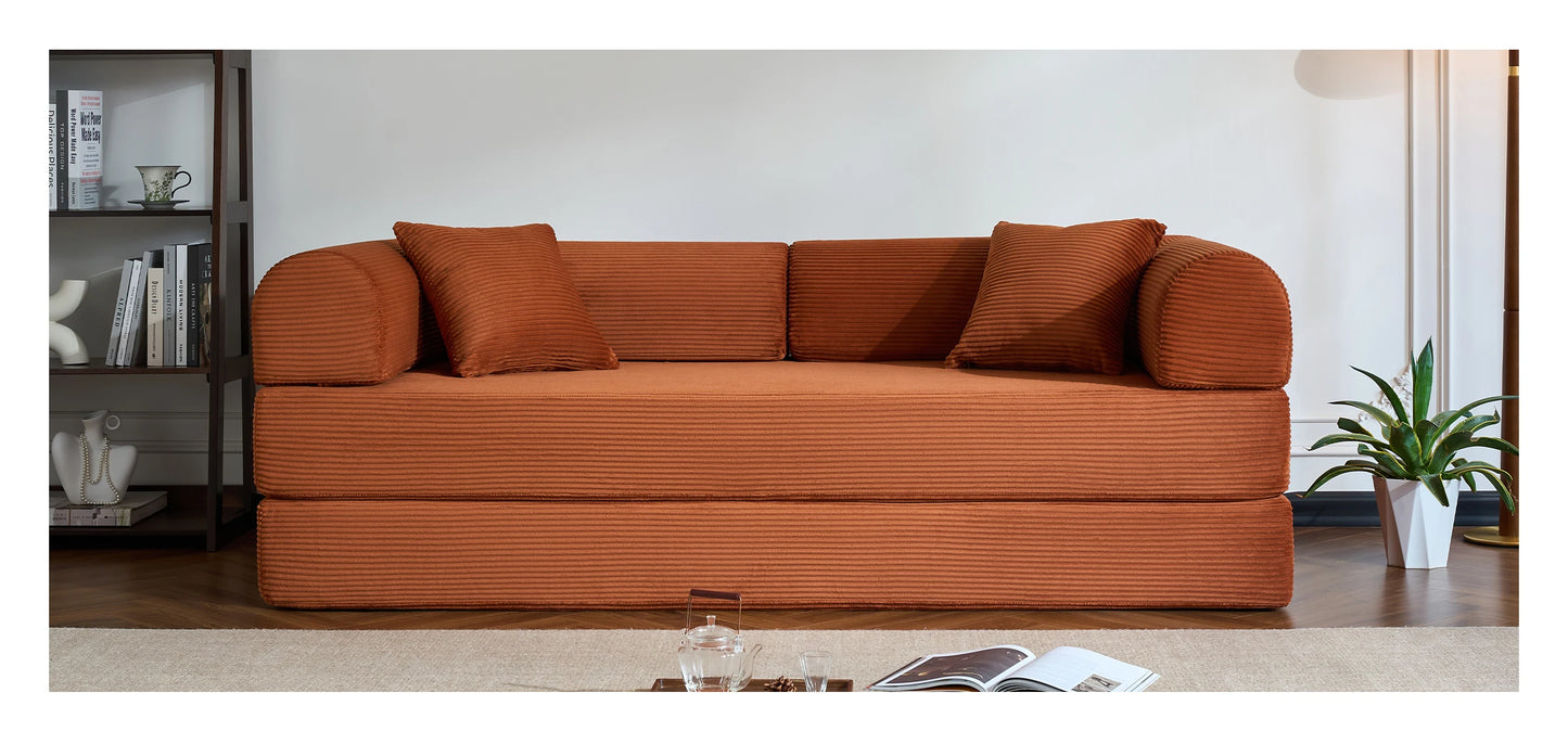 79’’ Folding Convertible Sofa Bed Corduroy Upholstered Boneless Couch, Loveseat Sleeper Floor Sofa for Living Room Bedroom