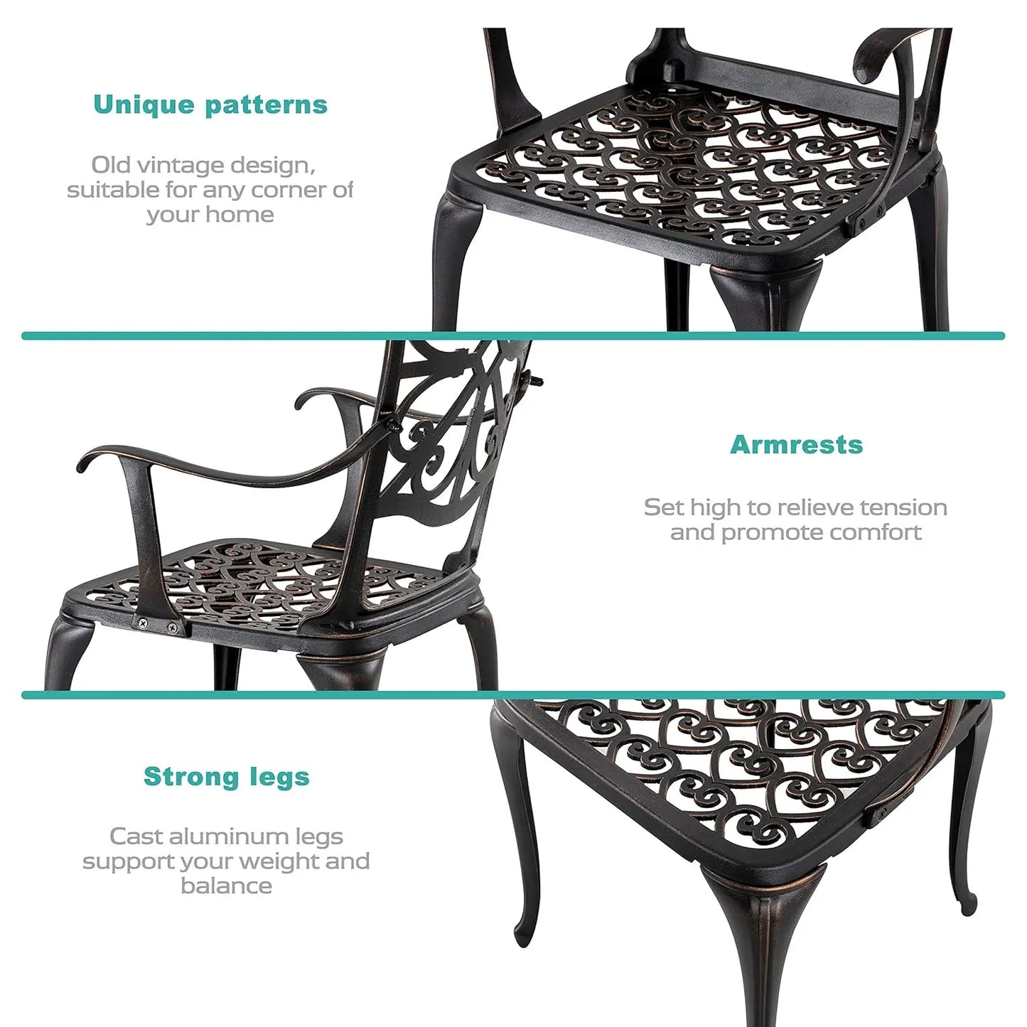 3 Piece Outdoor Bistro Set Cast Aluminum Patio Set Bistro Table Set Rustproof Patio Table and Chairs with Umbrella, Customized